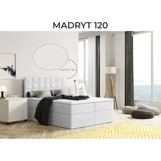 Bett, Boxspringbett MERA mit Bettkästen, OHNE Topper, Doppelbett, Stauraum, Schlafzimmer, Polsterbett, Bettgestell (140x200, Weiss - Madryt 120) - Weiß