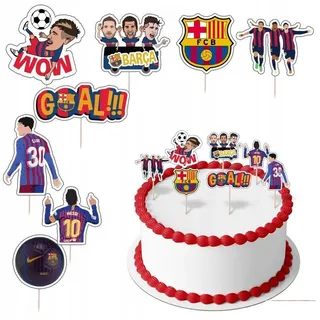 Festivalartikel Tortenstecker FC Barcelona Topper Set 8 Stk Geburstag Torten Deko Kuchen Junge weiß