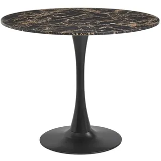 BELIANI Esszimmertisch Schwarz u. Gold Marmor Optik Rund 90 cm MDF-Platte Metall Modern für Esszimmer Küche Wohnzimmer - Schwarz/Gold