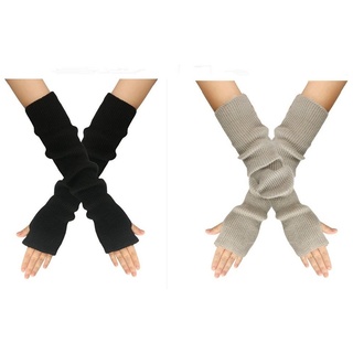 XDeer Strickhandschuhe 2 Paar Lange Fingerlose Handschuhe,Winter Stricken Halbfingerhandschuhe Armstulpen mit Daumenloch für Damen grau