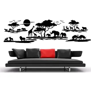 Wandtattoo Wandaufkleber Sticker, geplottet, 30 Farben zur Wahl, Afrika Landschaft Tiere Bäume waf07