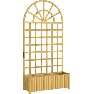 Outsunny Spalier mit Pflanzkasten Holz Blumenkasten mit Drainageloch Rankgitter 90 x 30 x 180 cm Pflanzkübel Hochbeet Gartenspalier Blumenkübel Rankkasten für Garten Balkon Terrasse Naturholz   Aosom