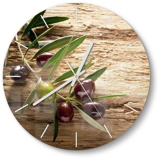 DEQORI Wanduhr 'Dekorativer Olivenzweig' (Glas Glasuhr modern Wand Uhr Design Küchenuhr) braun|grün 30 cm x 30 cm
