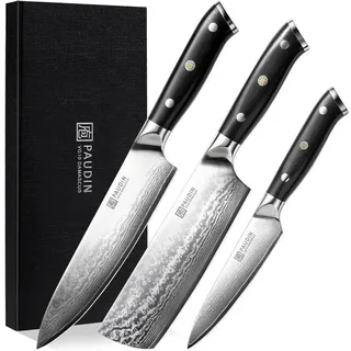 LuxusKollektion Messer-Set 3-tlg Damastmesser Set 67 Schichten VG10 Stahl G10 Griff bunt