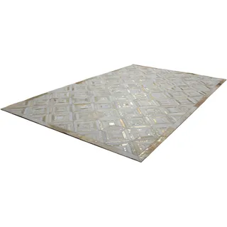 Teppich KAYOOM "Spark 410" Teppiche Gr. B/L: 80 cm x 150 cm, 8 mm, 1 St., weiß (elfenbein, gold) Esszimmerteppiche 100% Leder, Unikat, fusselarm, Allergiker & Fußbodenheizung geeignet