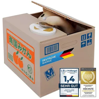 Goods+Gadgets Spardose Spardose Katze – Elektronisches Sparschwein für Kinder & Katzenfans, elektronisches Münzen Sparschwein beige