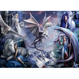 Puzzle 1500 Teile - Anne Stokes - Silver Dragon Collage