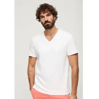 Superdry für Herren. M1011889A Geflammtes T-Shirt mit V-Ausschnitt, weiß (S), Lässig, Baumwolle, Kurzarm