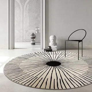 Yaaxinb Teppich Rund Art Deco Teppich Stilvoller ethnischer beige Kreis Anti-Rutsch Bodenmatte Home Schlafzimmer Büro Wohnzimmer 130 cm