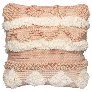 Zierkissen, Creme, Rosa, Textil, Füllung: Polyester, quadratisch, 45x45x15 cm, ISO 9001, Care & Fair, Global Recycled Standard (Grs), GoodWeave, hochwertige Qualität, mit Fransen, Wohntextilien, Kissen, Dekokissen