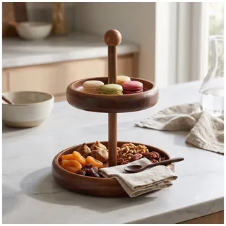 Bricard Etagere 2-stufiger Massivholz-Ständer im Soft-Edge-Design Akazie Holz Ø 30 cm braun