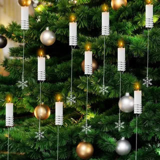 20 Stück silberfarbene Weihnachtsbaum-Kerzenhalter aus Metall mit Schneeflocken-Ornamenten für Weihnachtsbaum, Balance, Kerzenständer für Weihnachten, Winter, Weihnachtsbaum, Innen- und Außenbereich,