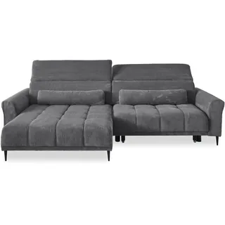 möbelando Wohnlandschaft >Wolve< grau, Ottomane Links, elektrische Sitztiefenverstellung, Metallfüße schwarz, Nosagunterfederung, Polyätherschaum, inkl. 2 Zierkissen, 277x108x179 cm (BxHxT)