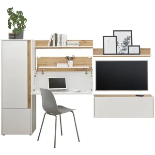 furn.design Wohnwand, weiß, Wotan, Eiche Wohnkombination 5-teilig 250 cm