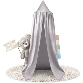 lilime® Betthimmel Baldachin aus 100% Baumwolle, ⌀50cm, Länge 240cm, Moskitonetz, Kinderzimmer, Hausbett, Kinderbett und Baby Bett - Grau