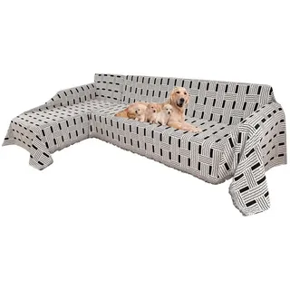 Jibenhome Ecksofahusse Chenille Sofabezug Überwurf Ecksofa L Form Sofabezug, Überzug Universal Couchbezug schwarz