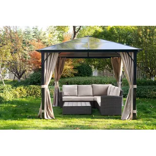 KONIFERA Pavillon Aruba, mit 4 Seitenteilen, Gestell aus Aluminium, Dach aus Polycarbonat-Stegplatten grau 300 cm x 300 cm