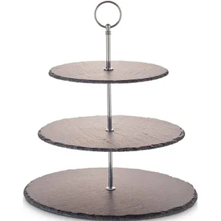 Echtwerk Etagere Schiefer Etagere, Schiefer, für Gebäck, Obst, Käse und Dessert aus Naturschiefer mit Metallgriff silberfarben 35 cm