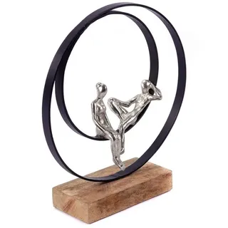 creedwood SKULPTUR Date Mangoholz, Metall, 34cm | Pärchen Deko Figur, Liebespaar Statue, Metallfigur Paar auf Sockel, Metall Ring, moderner Alu Aufsteller