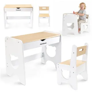 Mamabrum Kinderstuhl Mamabrum Kinder Tisch mit Stuhl Holz weiß mit Schublade