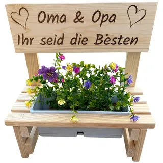 Blumenbank aus Holz mit Gravur,Dekorative Pflanzbank mit Blumenkasten,Geschenk für Mama,Oma,Opa–Gartenbank für Balkon&Terrasse, Outdoor Muttertag (Oma & Opa Ihr seid die Besten)