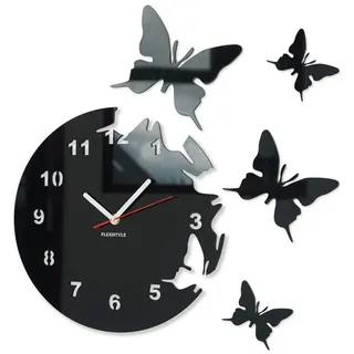 Moderne Wanduhr Schmetterlinge 3D – Leise Uhr Ohne Ticken, Wanddeko Wohnzimmer Schlafzimmer, Acryl Spiegel Wanduhr DIY, Große Design Uhr Flexistyle Made in EU
