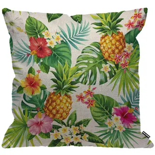 HGOD DESIGNS Kissenbezug Ananas Handfläche Blätter Und Blumen Kissenhülle Haus Dekorativ Für Männer/Frauen/Jungen/Mädchen Wohnzimmer Schlafzimmer Sofa Stuhl Kissenbezüge 45X45cm