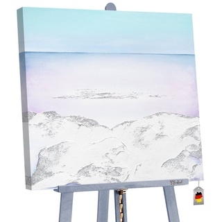 YS-Art Gemälde »Gelassenheit«, Abstrakte Bilder, Leinwand Bild Handgemalt Landschaft Berge am Meer blau
