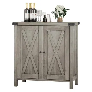 Sideboard Anrichte - Buffetschrank Konsolentisch - Landhaus modern - Mit verstellbaren Einlegeböden - 2 Schiebetüren im Scheunenstil - Holz - Grau