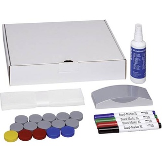 Maul Whiteboard Zubehör-Set Karton inkl. 4 Boardmarkern, Tafelwischer, Reiniger, 15 Magneten (rund