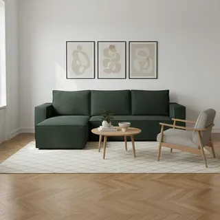Couch L Form - Mit Schlaffunktion und Bettkasten - Links - 235x76x147 cm - Grün - Kleine Sofaecke - Wohnlandschaft L Form - Schlafsofa Modern - Grün