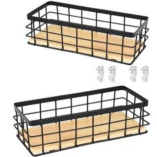 Drahtkorb, Obstkorb, Metallkorb, Metall Badezimmer Aufbewahrungskorb, Schwarz Dekokörbe, Haushalt Wandkorb, Korb Metall für Küche Speisekammer, Obst Snacks, 29x13x10 cm,(2 Stück)