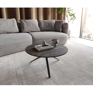 DELIFE Couchtisch Delron, Keramik Laminam®Noir Desir Braun 70x70 cm Kreuzfuß Flach Metall Effekt braun Rund | 70 cm x 32 cm x 70 cm