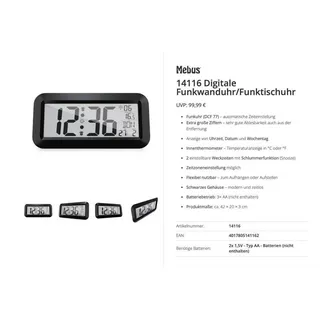 MEBUS Funk Wanduhr 42 cm 14116 schwarz