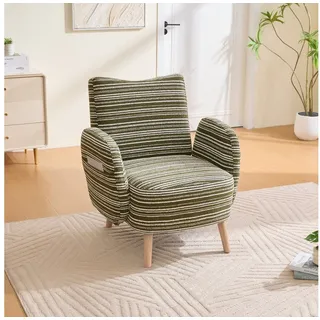 BlingBin Sessel Loungesessel Einzelsessel, Polstersessel mit Holzbeinen & Seitentasche (Fernsehsessel, 1-St., Stoff mit Kreismuster, mit seitlicher Tasche), bequemer Lesesessel, Wohnzimmer, Schlafzimmer, Büro grün 77 cm x 87 cm x 81 cm