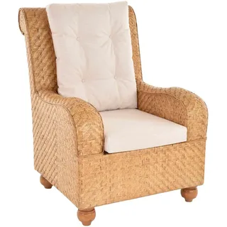 Krines Home Loungesessel Wintergarten Sessel Peel Rattan Wohnzimmer Sessel Wohnzimmersessel, Rattansessel, breite Armlehnen gelb