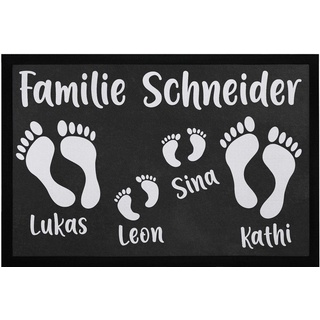 SpecialMe® Fußmatte mit Namen Familie personalisiert Fußabdrücke Vornamen Familienname rutschfest & waschbar weiß 60x40cm
