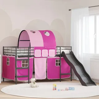 "Schlussverkauf" Einzelbett 1 PLACE - Kinder-Etagenbett Schwarz und Pink 107x200 cm Metall C3233 - Schwarz