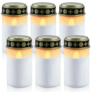6 Stück LED Grabkerze, 7x12,3 cm Wasserdichtes LED Grablichter, Friedhofskerze Grablampe Batteriebetriebene (Nicht im Lieferumfang enthalten), Led Grablichter für Draußen (Weiß)