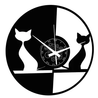 Instant Karma Clocks | Katzenpaar Wanduhr – Minimalistische Uhr mit Zwei Katzen aus Schallplatte | Geräuschlosem Quarzwerk | Geschenkidee für Küche, Schlafzimmer, Wohnzimmer