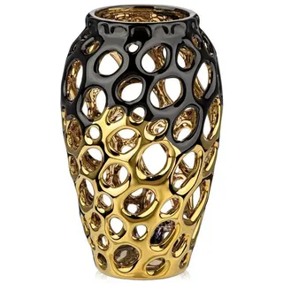 LuxusKollektion Dekovase Hohlvase Keramik Gold-Schwarz 23cm (1 St) goldfarben|schwarz