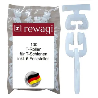 rewagi Gardinenhaken 100 T-Rolle mit Faltenhaken - inkl. 6 Feststeller für T-Schienen - SLU, Gardinen, Vorhänge, Gardinen T-Schienen, (106-St), Für Wohnmobil