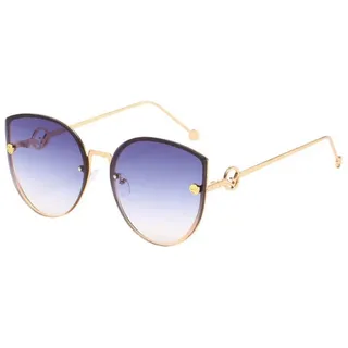 Rnemitery Sonnenbrille Damen Mode Runde Katzenaugen Sonnenbrille Mirrored mit Metallrahmen grau
