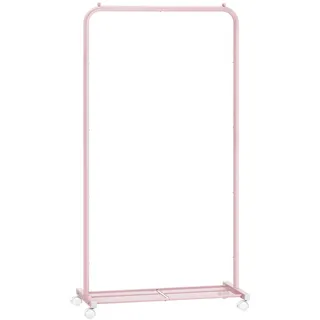 SONGMICS Kleiderständer, Kleiderstange auf Rollen, 74 cm breit | Rollgarderobe Metall, mit Ablage, 2 Rollen mit Bremse, Stange bis 35 kg belastbar, pastellrosa, PATAYE Kollektion HSR130R01