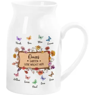 Geschenke Mall Personalisierte Keramik Vase - Omas Garten Liebe Wächst Hier - Vase oma, Blumenvase rosa, vase mit Gravur Mama, Geschenke Mama, Personalisierte Geschenke oma (9 Schmetterlinge)