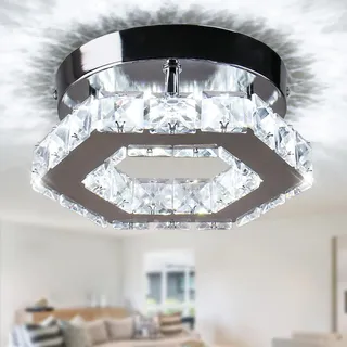 Cainjiazh Polygon Kristall-Deckenleuchte LED, Kaltweiß | Moderne bündige Deckenlampe mit Kristalloptik für Schlafzimmer, Wohnzimmer, Esszimmer und Flur