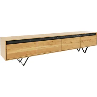 DELIFE Lowboard Stonegrace, Eiche Natur Schiefer 200 cm 4 Schübe V-Fuß Metall Schwarz Designer Low beige 200 cm x 45 cm x 35 cm