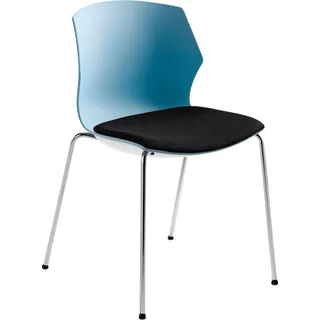 Stapelstuhl MAYER SITZMÖBEL "Stapelstuhl myPRIMO" Stühle Gr. B/H/T: 51 cm x 80,5 cm x 53 cm, Polyester uni, Gestell Chrom-Sitz gepolstert schwarz-Rücken Graublau + Stahl, blau (graublau, schwarz, chrom) Stapelstühle stapelbar