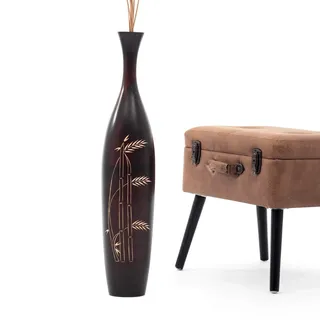 Leewadee Große Deko Bodenvase Für Dekozweige, Hohe Standvase Für Pampasgras, Design Holzvase, 70 cm, Braun