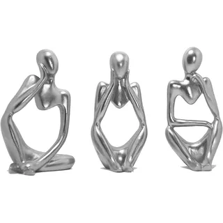 3PCS Denker Skulptur Deko Modern Wohnzimmer, Skulpture Dekoration für Regal und Büro, Statue Bücherschrank Deko, Industrial (Silber)